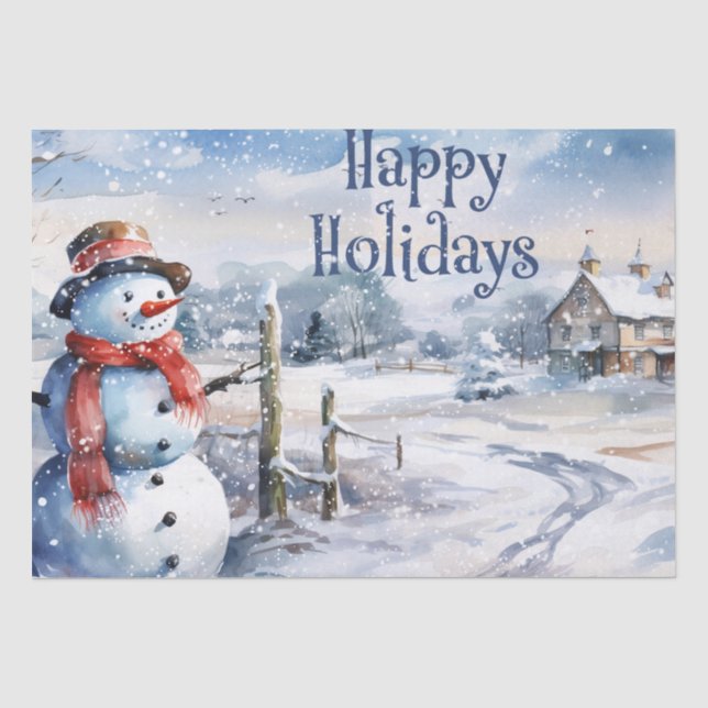 Snowman Watercolor Winter Weihnachten Seidenpapier (Vorderseite)