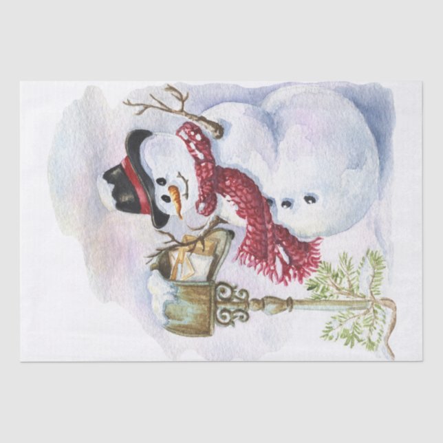 Snowman Watercolor Winter Weihnachten Seidenpapier (Vorderseite)