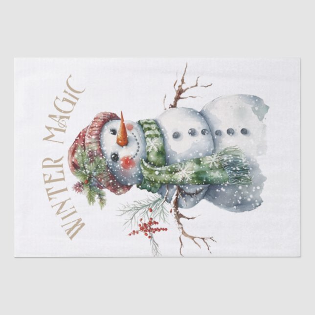 Snowman Watercolor Winter Weihnachten Seidenpapier (Vorderseite)