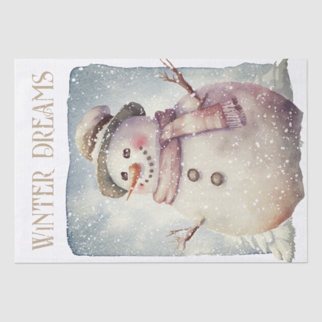 Snowman Watercolor Winter Weihnachten Seidenpapier (Vorderseite)
