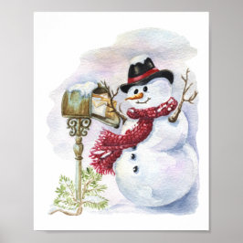 Snowman Watercolor Winter Weihnachtsdekoution Poster