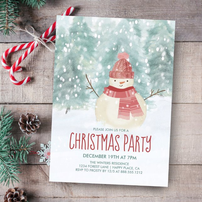 Snowman Watercolor Winter Woodland Weihnachten Par Einladung (Von Creator hochgeladen)