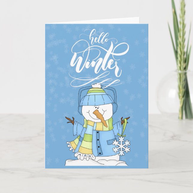 Snowman Wearing Blue - Hallo Winter Karte (Vorderseite)