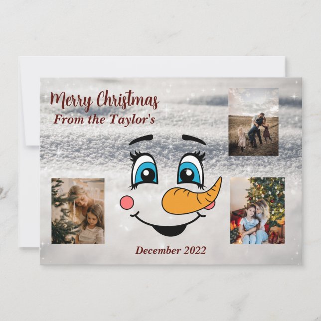 Snowman Weihnachts-Fotokarte Feiertagskarte (Vorderseite)