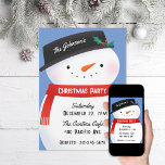 Snowman Weihnachts-Party Einladung<br><div class="desc">Illustrierter Schneemann mit schwarzem Hut und rotem Schal</div>