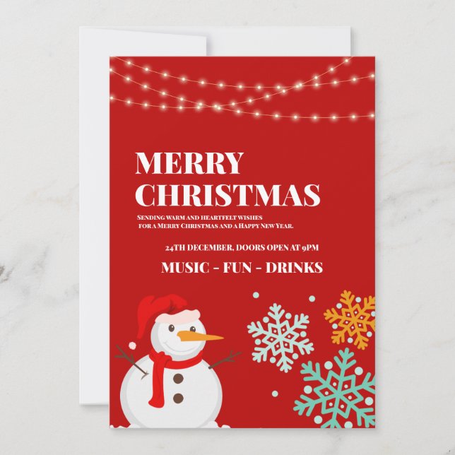 Snowman Weihnachts-Party Einladung, Weihnachtsaben Einladung (Vorderseite)