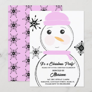 Snowman Weihnachts-Party Pink Scarf Hat Einladung