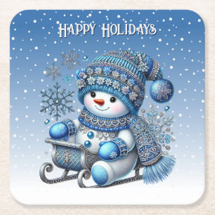 Snowman Weihnachts-Weihnachtsbuch-Untersetzer Rechteckiger Pappuntersetzer