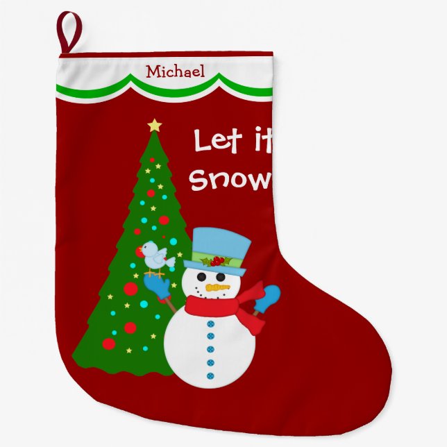 Snowman-Weihnachtsbaum personalisiert Großer Weihnachtsstrumpf (Vorderseite)