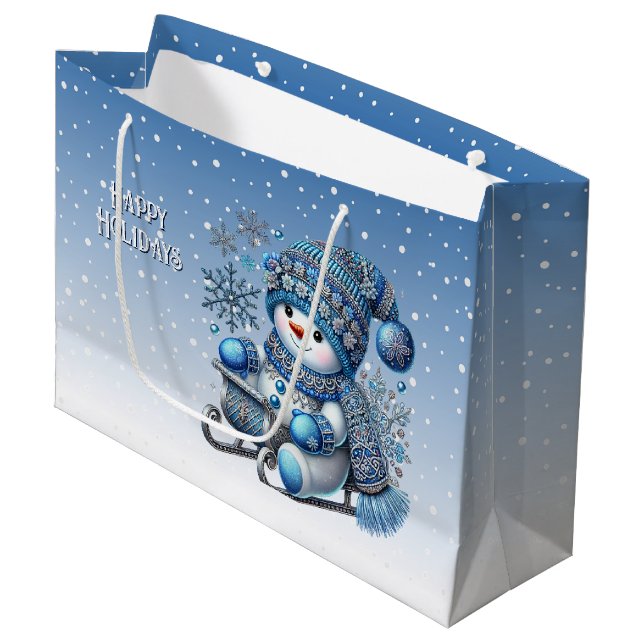 Snowman Weihnachtsgeschenk-Tasche Große Geschenktüte (Vorderseite Schrägansicht)