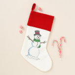 Snowman Weihnachtsstrumpf<br><div class="desc">Ein fröhlich aber kühl aussehender Schneemann trägt in dieser winterlichen Illustration von Richard H. Fay einen rot gerippten Oberhut und grünen Schal.</div>