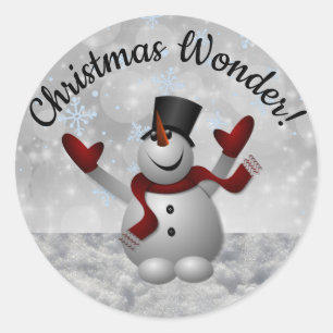 Snowman Weihnachtswunder mit Glitzer Snowflakes Runder Aufkleber