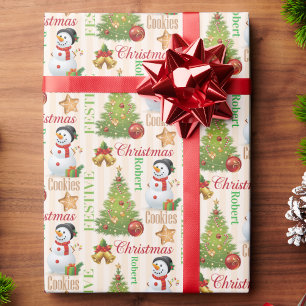 Snowman wiederholt Name Niedliche Weihnachtsjunge Geschenkpapier