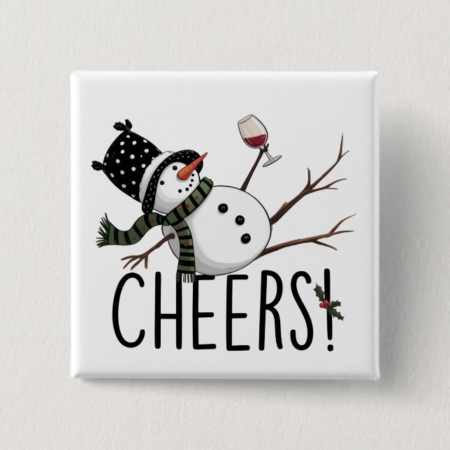 Snowman Wine Christmas Funny Drinking Wine Santa  Button (Vorderseite)
