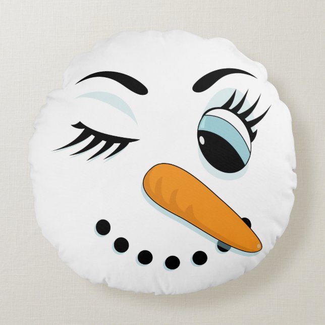Snowman Winking Funny Weihnachten Rundes Kissen (Vorderseite)