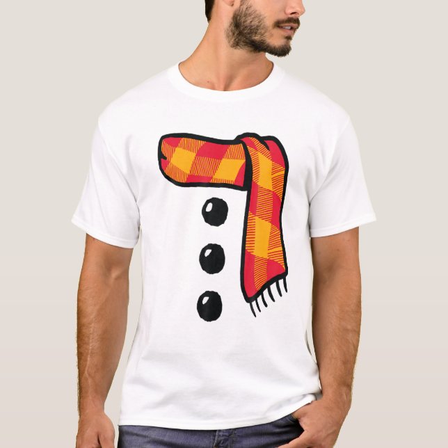 Snowman Winter Drei schwarze Tasten Scarf Kostüm T-Shirt (Vorderseite)