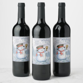Snowman Winter Frohe Typografie Jahr Weihnachten Weinetikett