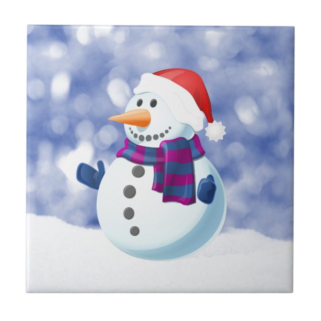 Snowman Winter Frohe Weihnachtsschnee Fliese (Vorderseite)