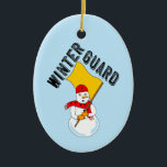 Snowman Winter Guard Metal Ornament<br><div class="desc">Wintergartentext mit einem Schneemann,  der eine Flagge trägt und einen Schal mit Fahnen trägt,  ist ein humorvolles Wachtdesign für Farb- und Winterwacher an Geburtstagen und Feiertagen</div>