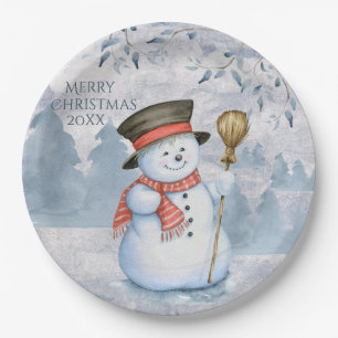 Snowman Winter Merry Typografie Weihnachten Pappteller