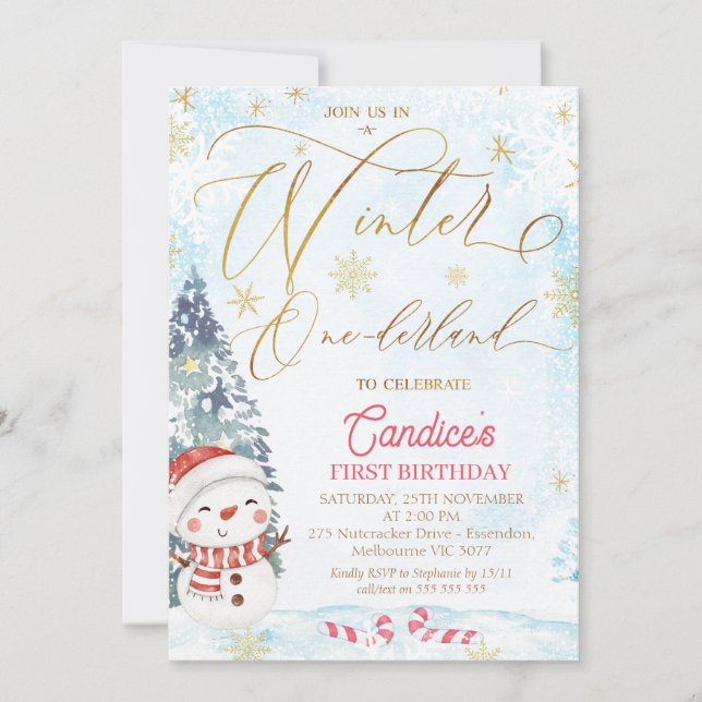 Snowman Winter One derland Anniversaire Invitation (Devant)