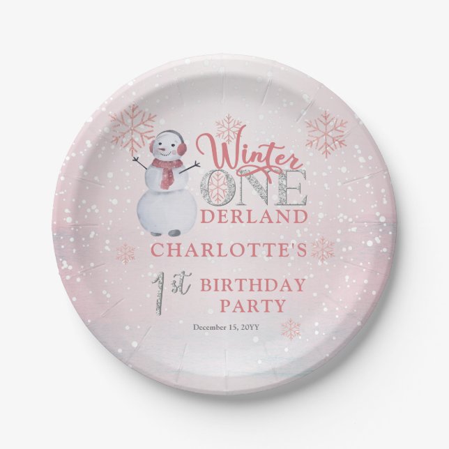 Snowman Winter ONEderland 1. Geburtstag Pappteller (Vorderseite)