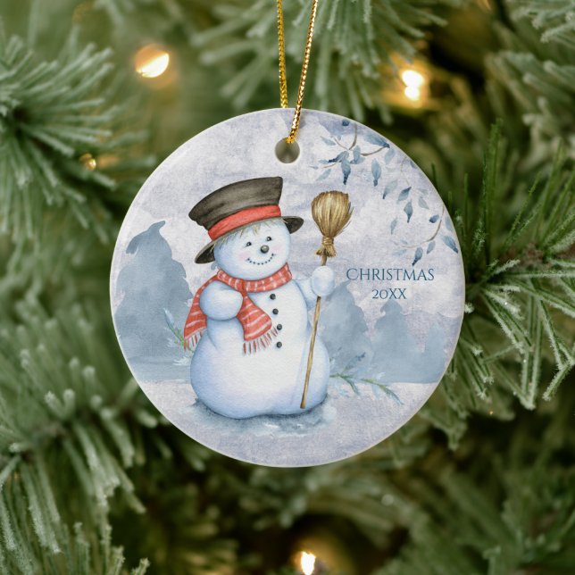 Snowman Winter personalisieren Jahr Niedlichen Wei Keramik Ornament (Baum)
