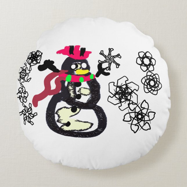 Snowman winter  rundes kissen (Vorderseite)