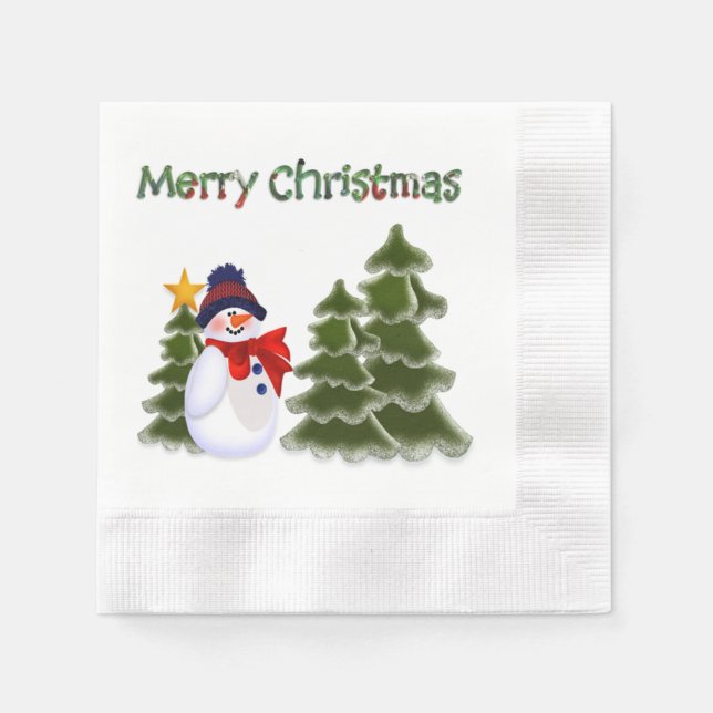Snowman Winter Scene Napkins Serviette (Vorderseite)