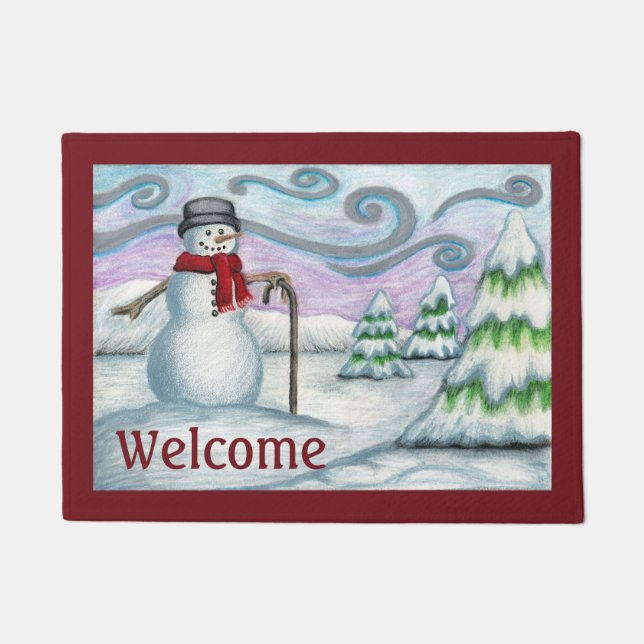 Snowman Winter Szene Willkommen Türmchen Fußmatte (Vorderseite)