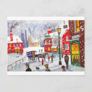 Snowman Winterszene Folkloremalerei nostalgisch Postkarte