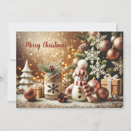 Snowman with Glittery Background and Snowflakes Feiertagskarte