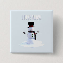 Snowman with hat and scarf. I Love Snow Button