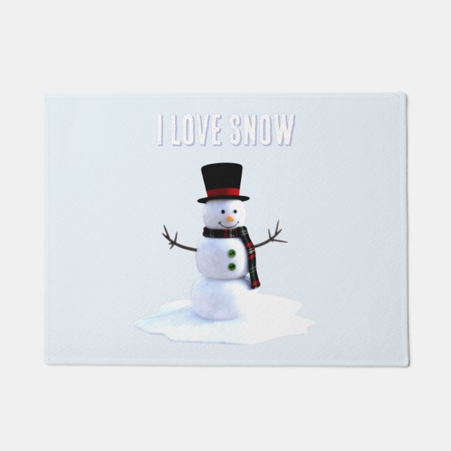 Snowman with hat and scarf. I Love Snow Fußmatte (Vorderseite)