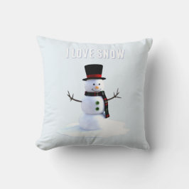 Snowman with hat and scarf. I Love Snow Kissen