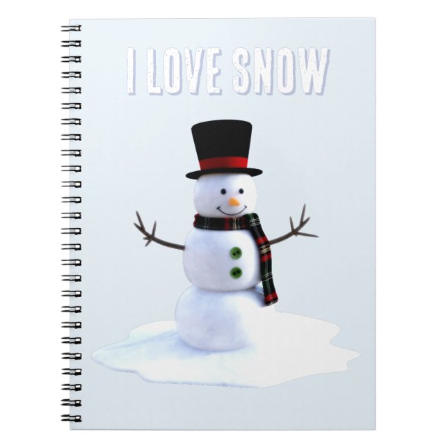 Snowman with hat and scarf. I Love Snow Notizblock (Vorderseite)