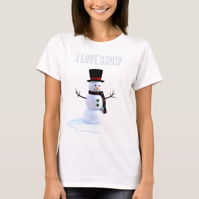 Snowman with hat and scarf. I Love Snow T-Shirt (Vorderseite)