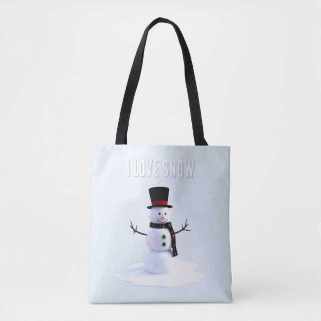 Snowman with hat and scarf. I Love Snow Tasche (Vorderseite)