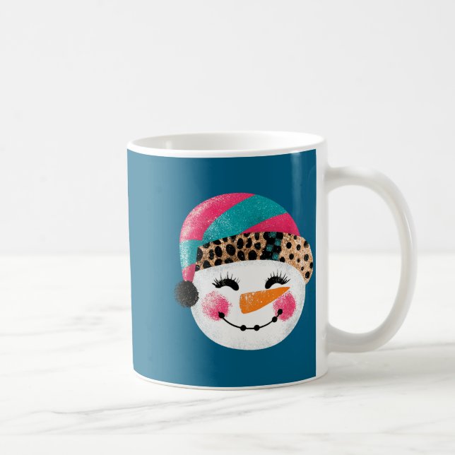 Snowman With Santa Hat And Leopard Pattern  Kaffeetasse (Rechts)