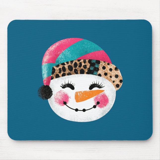 Snowman With Santa Hat And Leopard Pattern  Mousepad (Vorne)