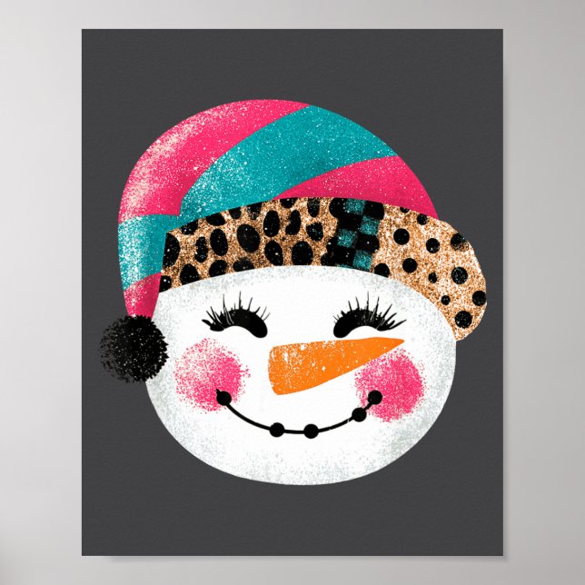 Snowman With Santa Hat And Leopard Pattern  Poster (Vorne)
