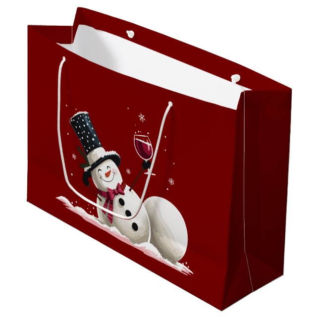 Snowman With Wine Christmas Gift Xmas Holiday  Große Geschenktüte (Vorderseite Schrägansicht)