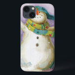 Snowman with Winter Mittens Case-Mate iPhone Hülle<br><div class="desc">© Lisa Audit / Wild Apple.  This holiday snowman is wearing winter mittens and a green scarf with polka dots. The image is bordered with snowflakes along the sides.</div>