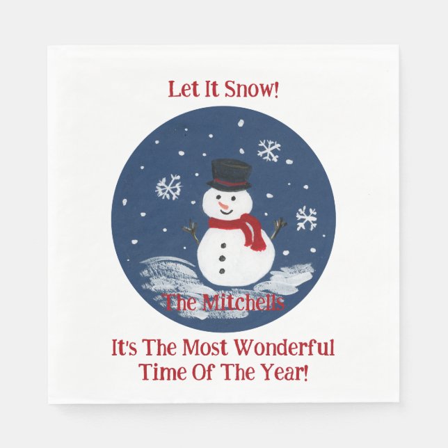 Snowman Wonderful Time Year PERSONALIZE Name Serviette (Vorderseite)