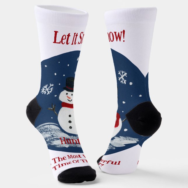 Snowman Wonderful Time Year Unisex PERSONALIZE Socken (Gewinkelt)