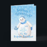 Snowman Wonderland für Brother Christmas Card Feiertagskarte<br><div class="desc">Niedlicher kleiner Schneemann mit blauer Winterhut und Fäusten als zarte Schneeflocken fallen durch den blauen Himmel ist ein wunderbares Weihnachtsdesign für Grüße zu Ihrem besonderen Bruder. Sie können auch genießen,  passende Briefmarke und Geschenke in meinem Geschäft zur Verfügung. Originelle Kunst und Design von Anura Design Studio.</div>