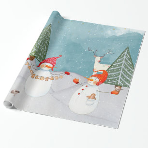SNOWMAN & WOODLAND FREUNDE IN WINTERWONDERLAND GESCHENKPAPIER