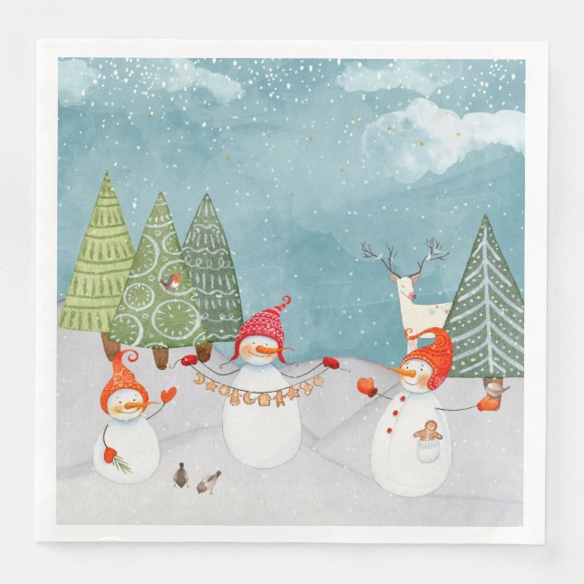 SNOWMAN & WOODLAND FREUNDE IN WINTERWONDERLAND SERVIETTE (Vorderseite)