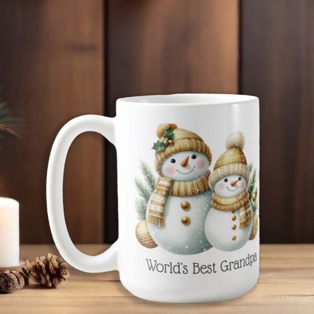 Snowman World's Best Opa Gold Green Christmas Kaffeetasse ("World's Best Grandpa" snowman Christmas mug)