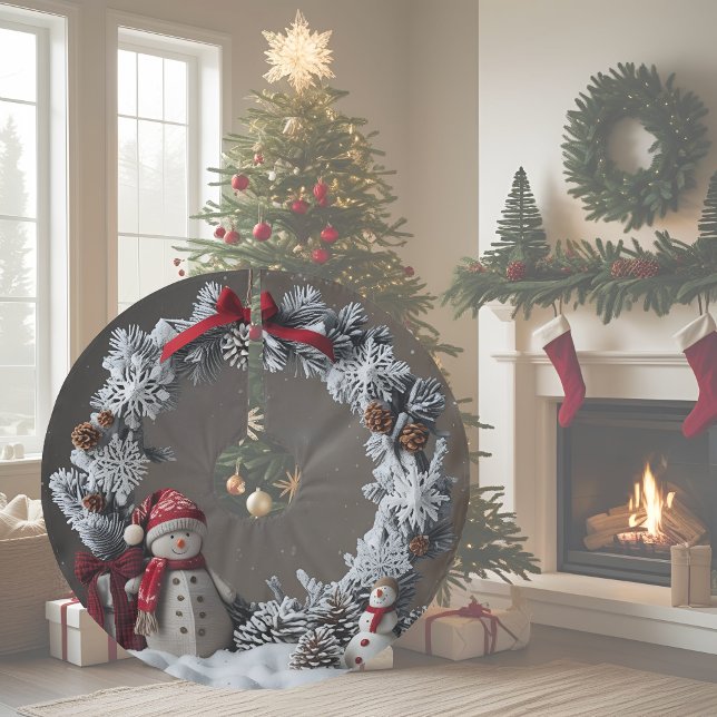 Snowman Wreath Polyester Weihnachtsbaumdecke (Von Creator hochgeladen)